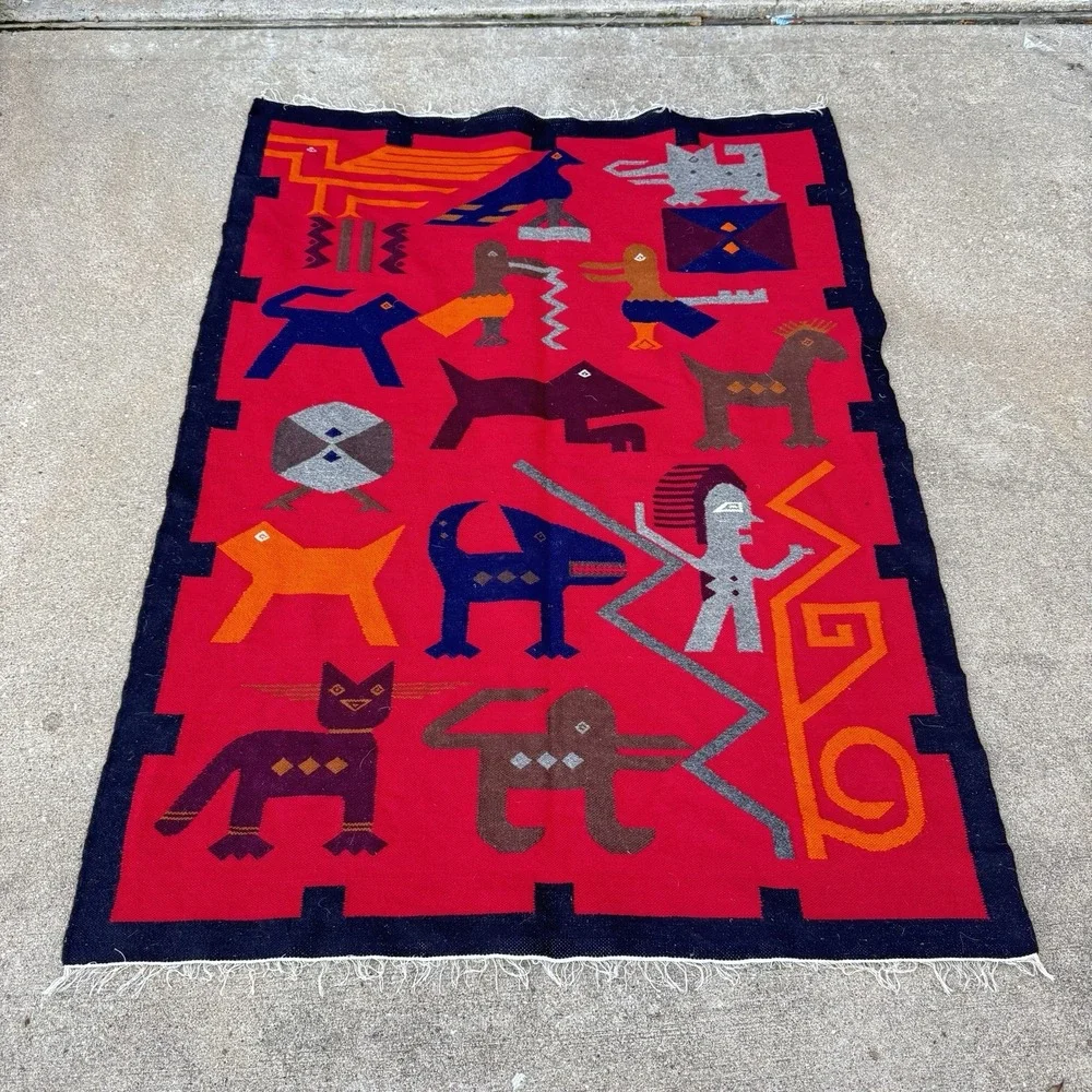 VTG Ecuadorian Alpaca Wool Rug Shaman Spirit Tapestry Southwest Wall Hanging
